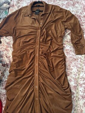 torrid brown ruched snap-front shirt dress